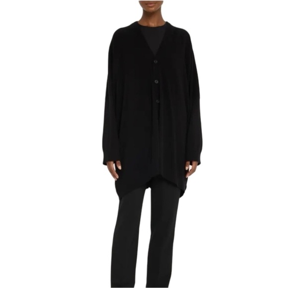 ESKANDAR Wide V-Neck Button Dark Brown Cardigan - Picture 4 of 12